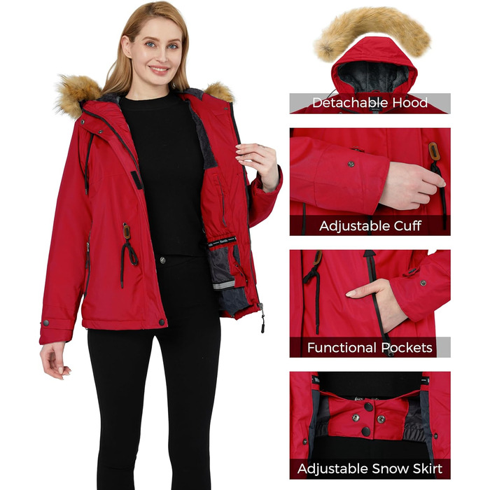 Жіноча водонепроникна куртка Wantdo для катання на лижах, сноуборді та активного відпочинку, червона
