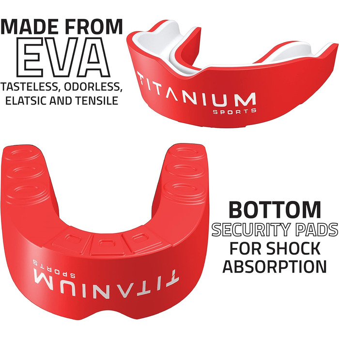 Капа спортивна преміум-якість Titanium - захист щелепи для контактних видів спорту (бокс, ММА, джудо, карате, регбі, хокей, футбол) - червона, з кейсом