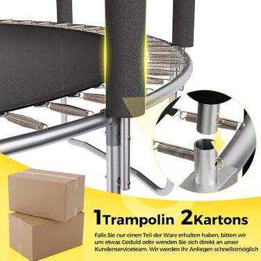 Трамплін Sekey Outdoor Ø 244/305/366 см - сертифікований TÜV Rheinland GS, дитячий, для саду з безпечним мотузковим драбиною, посиленим захисним сіткою та захисним бордюром (Чорний, 366 см/12 футів)