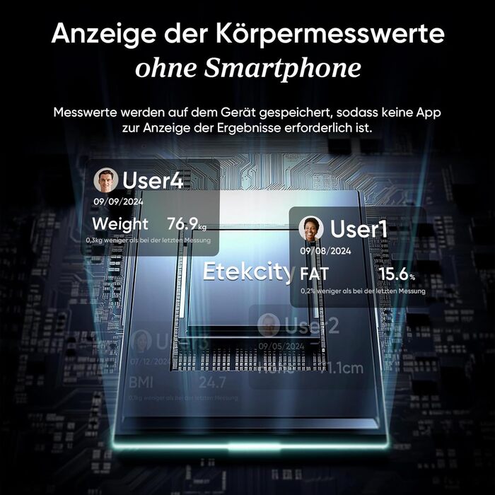 Електричні ваги Etekcity для вимірювання жиру та м'язової маси, Bluetooth, 180 кг, 13 показників, BMI, аналіз складу тіла