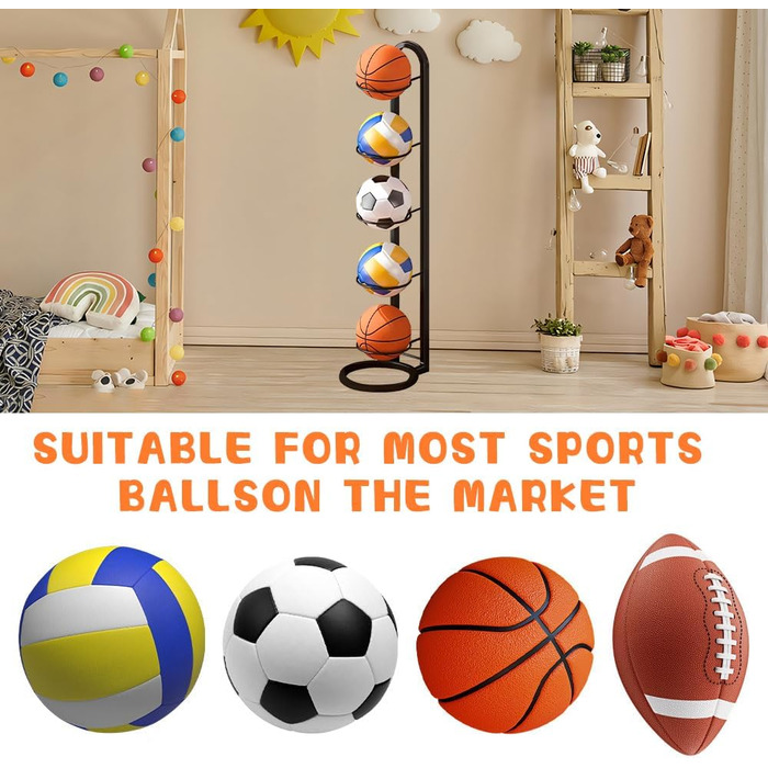 Стійка для зберігання м'ячів 5-ти ярусна, органайзер для баскетболу та футболу