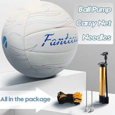 Волейбольний м'яч Fantecia, розмір 5, шкіряний Soft-Touch, білий, з насосом, для гри в приміщенні, на вулиці, в басейні, на пляжі та в саду