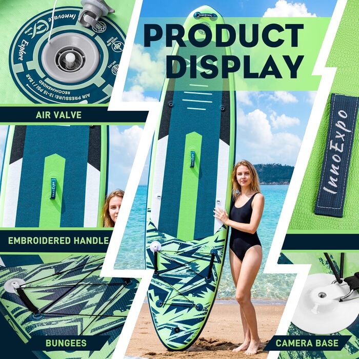 Надувні SUP-дошки InnoExpo 11' з преміум аксесуарами: стабільний дизайн, антиковзне покриття для підлітків та дорослих (з сидінням для каяка)