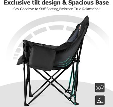 Овермонт: Обігрівальний XL стілець для кемпінгу, дорослий – складаний стілець, ідеальний для зимових походів, кемпінгу та риболовлі (Чорно-сірий)