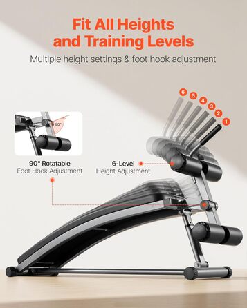 VEVOR Лавка для пресу з перевернутим хватом, регульована висота, міцна сталь, до 227 кг, для фітнесу вдома, силові тренування, розвиток м'язів всього тіла
