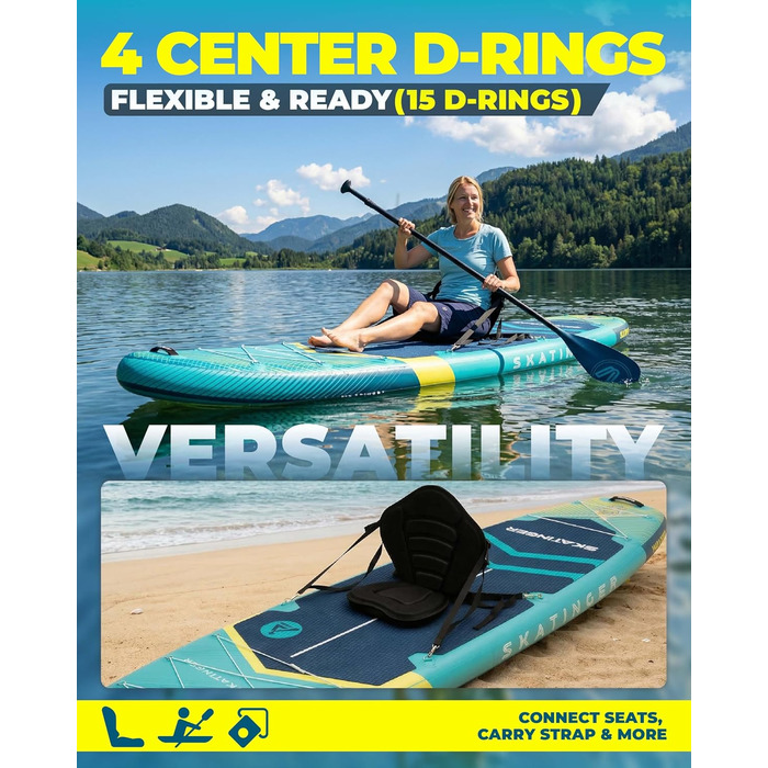 Надувне SUP-борд Skatinger для йоги та стоячи, 289x864x152 мм, 1600D рюкзак, блакитний