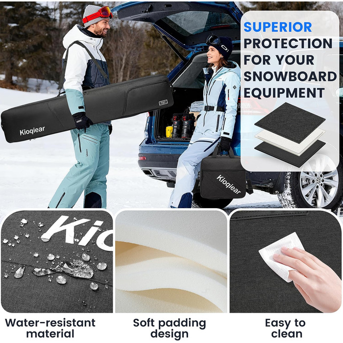 Сумка для сноуборду та черевиків Kioqiear з підкладкою, чорна (до 165 см та 43 розмір)