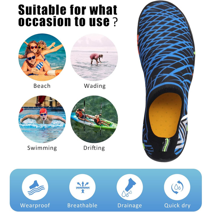 Водні черевики для жінок та чоловіків Tolaler: товсті, неслизькі, швидковисихаючі, міцні та довговічні для пляжу, подорожей та плавання (39 EU, B 03)