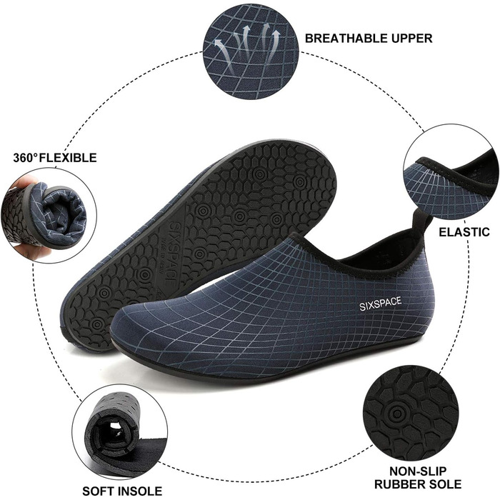 Чоловічі та жіночі шкарпетки для плавання Sixspace - аквашузи, шкарпетки для басейну, пляжні шкарпетки, швидковисихаючі, дихаючі, для серфінгу, йоги, темно-синій (39 EU)