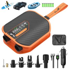 Акумуляторний насос TowerTop Sup Pumpe 10500mAh для SUP-бордів, човнів та авто, 50 PSI, 12V, двоступеневий (накачування та випуск повітря) з 8 насадками