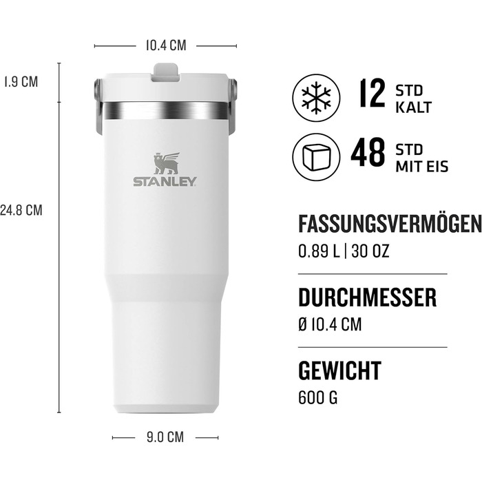 Термокружка Stanley Flip Straw 0.89 л з трубочкою, термос для води, спортивна пляшка, BPA Free, тримає холод 12+ годин, можна мити в посудомийці, Frost