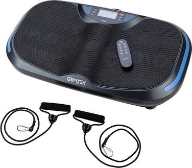 Вібраційна платформа Gymtek до 150 кг, 2×500 Вт, 12 рівнів, Bluetooth, пульт, LCD, динаміки, 2 еспандери