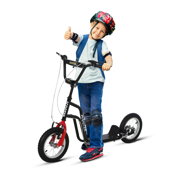 Дитячий самокат HOMCOM Scooter City Scooter від 5 років кікборд з 12 дюймовими пневматичними шинами в чорному кольорі 120x58x75-80 см для безпечної їзди