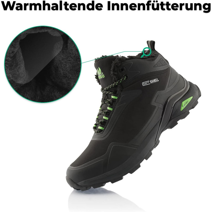 Черевики для хайкінгу/трекінгу жіночі/чоловічі, теплі, чорно-зелені (36 EU)