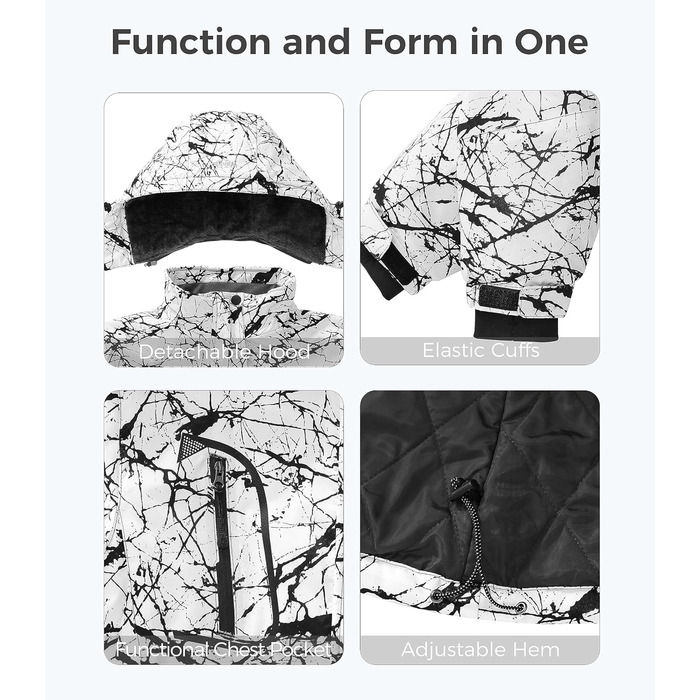 Жіноча гірськолижна куртка Wantdo, тепла флісова, водонепроникна, дихаюча, з капюшоном, вітрозахисна, для активного відпочинку, темно-бірюзовий (чорно-білий), XXL