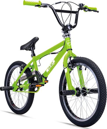 BMX велосипед Bergsteiger Ohio 20 дюймів, 360° ротор, фрістайл, 4 сталеві пеги, захист ланцюга, вільний хід, матовий токсично-зелений
