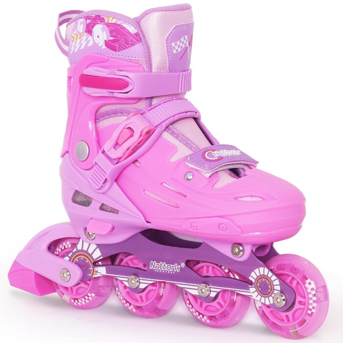 Інлайне ролики Nattork для дітей та дорослих, регульовані, рожеві, розмір 32-36
