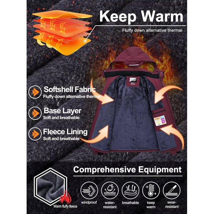 Чоловіча лижна куртка QPNGRP, водонепроникна, ізольована, зимова, 5 кишень на блискавці (XXL, Бордовий)