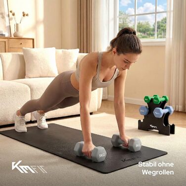 Набір неопренових гантелей KM-Fit 18 кг зі стійкою, чавунні куржгантелі 1–5 кг для фітнесу та силових тренувань вдома