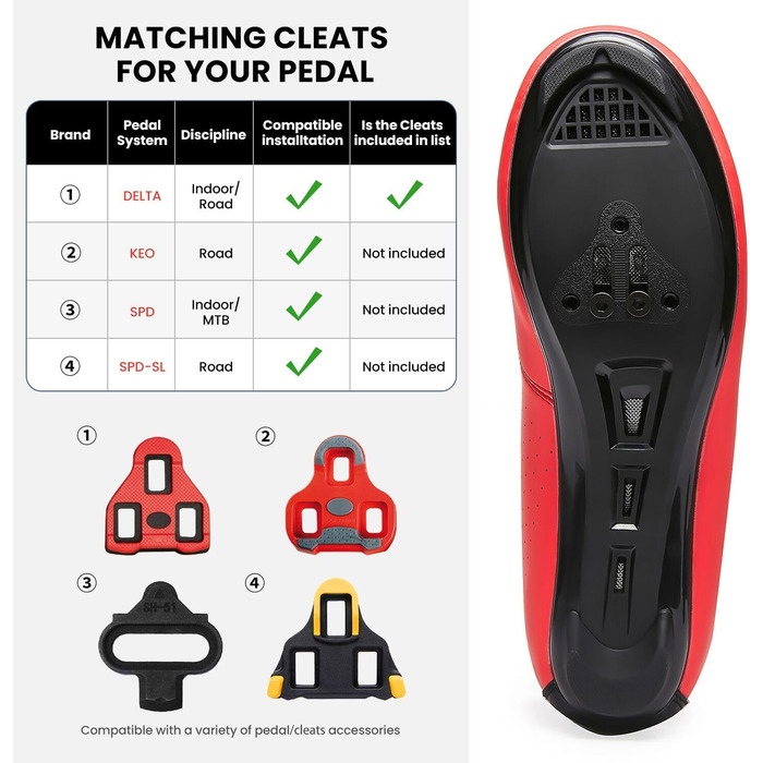Велосипедні черевики для чоловіків та жінок. Сумісні з педалями Look SPD, SPD-SL, Delta Lock. Підходять для Peloton. Червоні, розмір 38 EU.