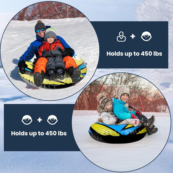 Надувний сніговий тюб зі стропом, 47-49-68 дюймів. Міцний корпус, морозостійкий матеріал. Для зимових розваг дітей та дорослих