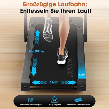 Walking Pad VANNECT: компактний біговий тренажер для дому з регулюванням нахилу, LED-дисплеєм, пультом керування, потужністю 3.0HP та вагою до 180 кг (чорний)