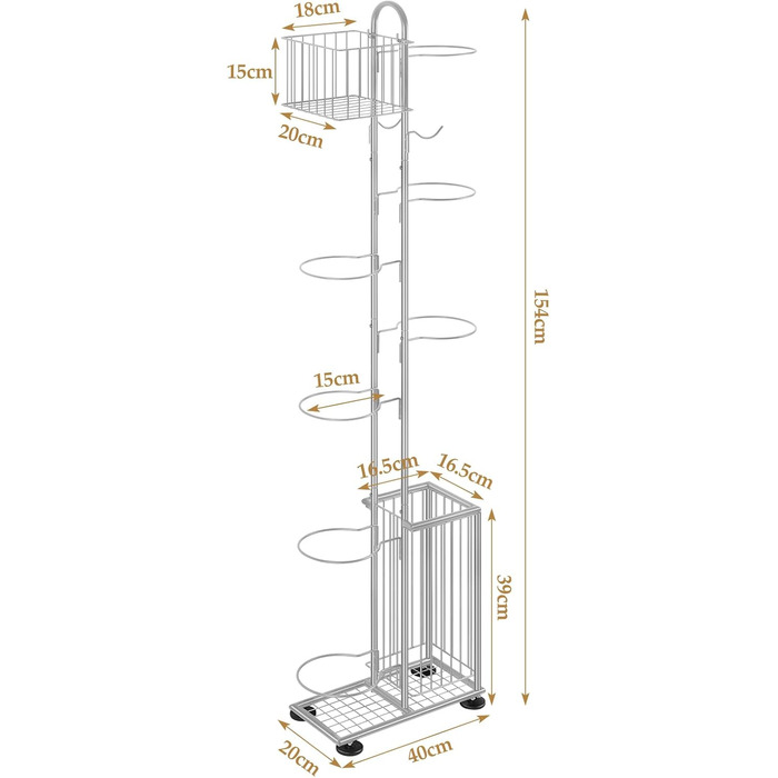 Металева стійка для м'ячів Smusei, 7-ярусна, з 2 кошиками та гачками. Організатор для баскетболу, футболу, волейболу та інших м'ячів. Сріблястий колір