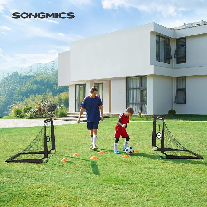 Дитячі футбольні ворота SONGMICS, 2 шт, переносні, складані, для саду, парку, пляжу, зі скловолокна, чорні