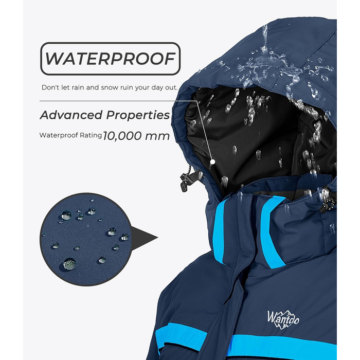 Жіноча куртка Wantdo: непромокаєма, з капюшоном, флісова, для гірськолижного спорту, віндфлейс, для активного відпочинку, зелена (XL, синій)