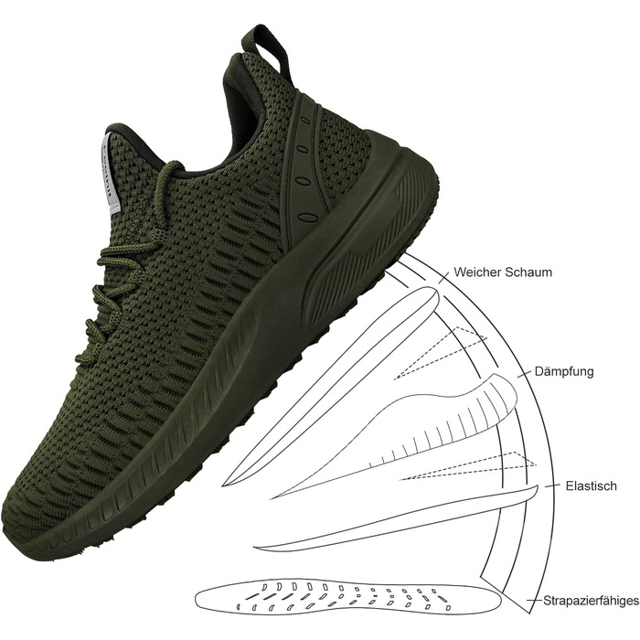 Кросівки Feethit для чоловіків: спортивні, для бігу, зручні, підошва з гуми, дихаючі, армійного кольору, розмір 41 EU