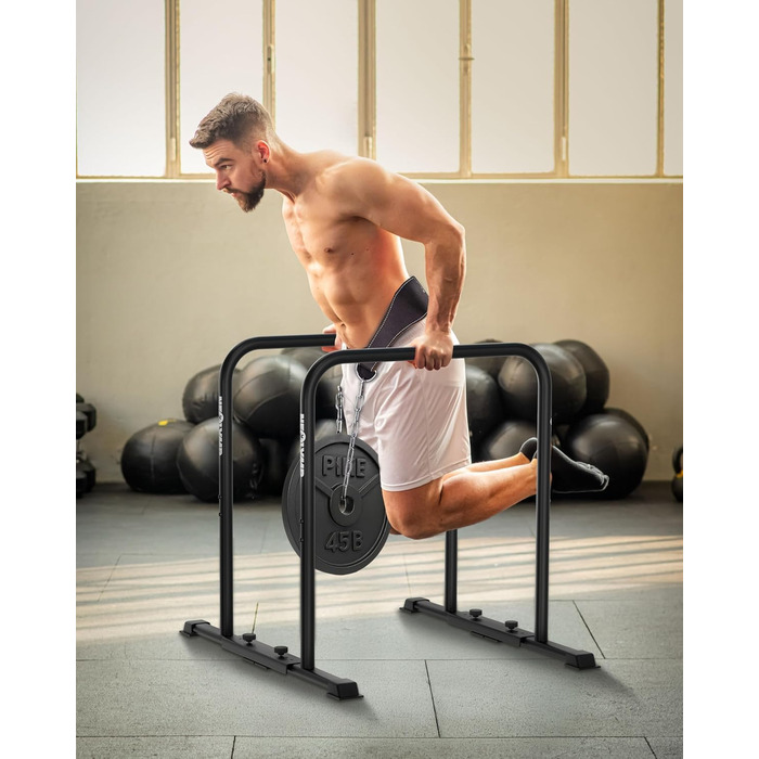 NEOLYMP Dip Station для віджимань: 400 кг, регульована ширина, з E-Book, антиковзні ніжки. Комплект для фітнесу вдома (турнік + еластична стрічка)