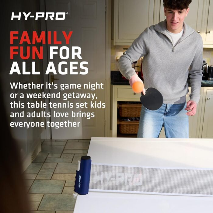 Набір для настільного тенісу Hy-Pro – портативний, з висувною сіткою (до 170 см), 4 ракетки, 8 м'ячів, сумка, м'ячі 3 зірки, для дітей та дорослих, для гри в приміщенні та на вулиці