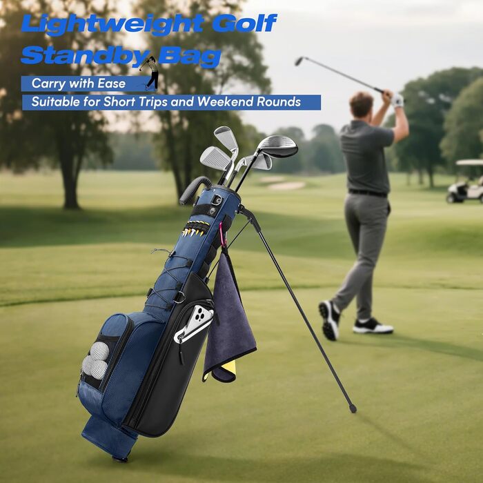 Сумка для гольф-клубів на 7 місць, компактна, для поля Par 3 та драйвінг-рейнджу, легка сумка для пітч-пут гольфу, з ергономічним подвійним ременем, блакитна