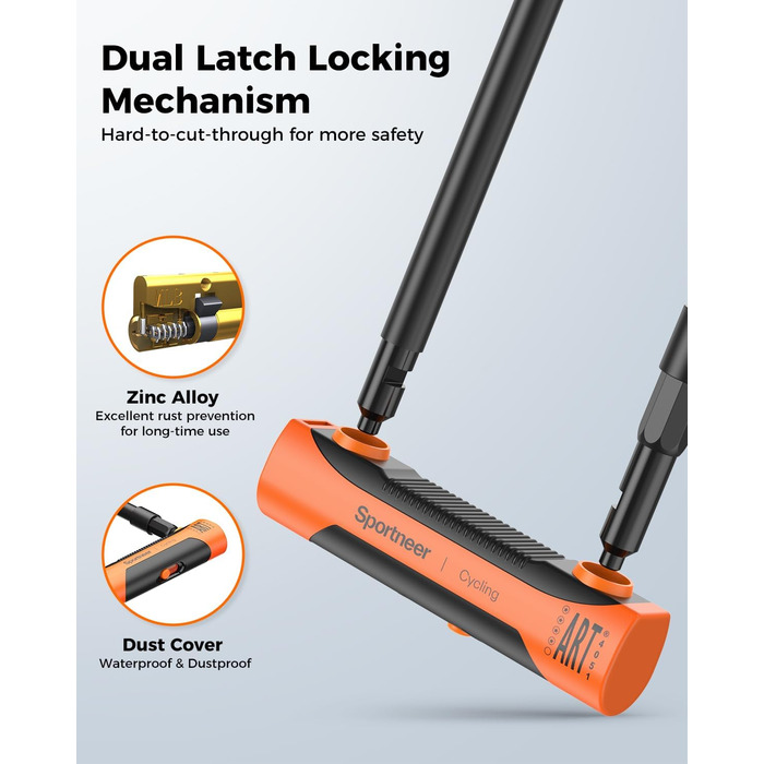 Замок для велосипеда Sportneer Bügelschloss 20 мм: висока безпека, сталевий трос 1.8 м, монтажний кріплення