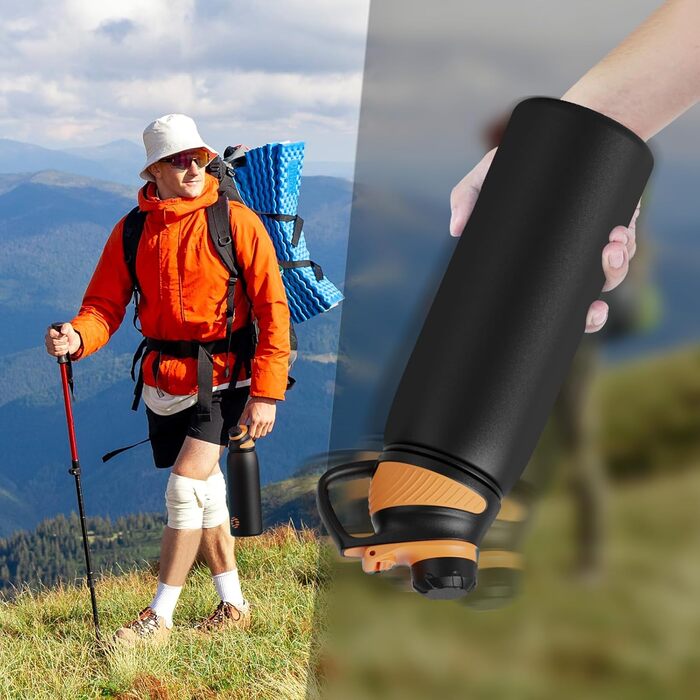 Фляга спортивна Fjbottle Edelstahl 1 л з магнітною кришкою, BPA-free, чорна - пляшка для води, школи, фітнесу
