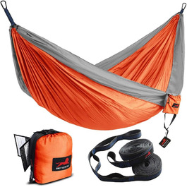 Гамак туристичний одиночний та двомісний Honest Outfitters з системами кріплення, 198.1 x 299.7 см, оранжевий/сірий