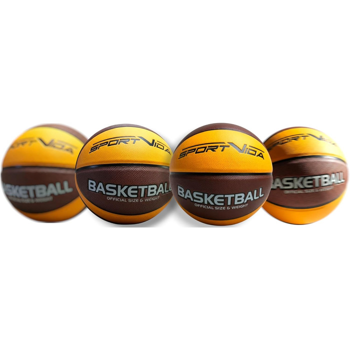 Баскетбольний м'яч SportVida, розмір 7 - для залу та вулиці, преміум PU-шкіра, антиковзкий, для бетону та залу, офіційний розмір (75-78 см), коричнево-жовтий