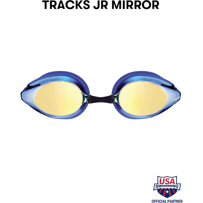 Дитячі змагальні дзеркальні окуляри для плавання arena Tracks Junior з антифогом, UV-захистом, 4 змінними переніссями, силіконові, сині-жовті