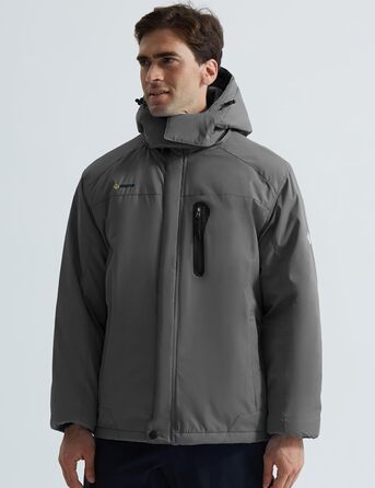 Чоловіча куртка GEMYSE для сноубордингу та лижного спорту, вітро- та водонепроникна, з флісовою підкладкою, зимова, з капюшоном, XL, сірий колір