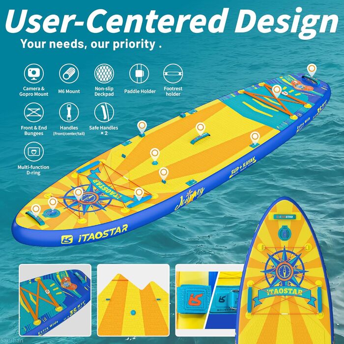 iTAOSTAR Надувна SUP-дошка 86/89 см, екстраширока, для початківців, з комплектом аксесуарів, універсальна для йоги та серфінгу