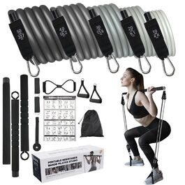 Набір еспандерів для фітнесу Pilates Bar MOACC з 5 гумовими стрічками (10/20/30/40/50lbs) для пілатесу та силових тренувань