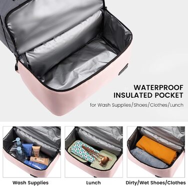 Жіночий водонепроникний рюкзак LOVEVOOK Rolltop з відділенням для взуття та ноутбука 17 дюймів, для подорожей, школи, спорту, сіро-рожевий