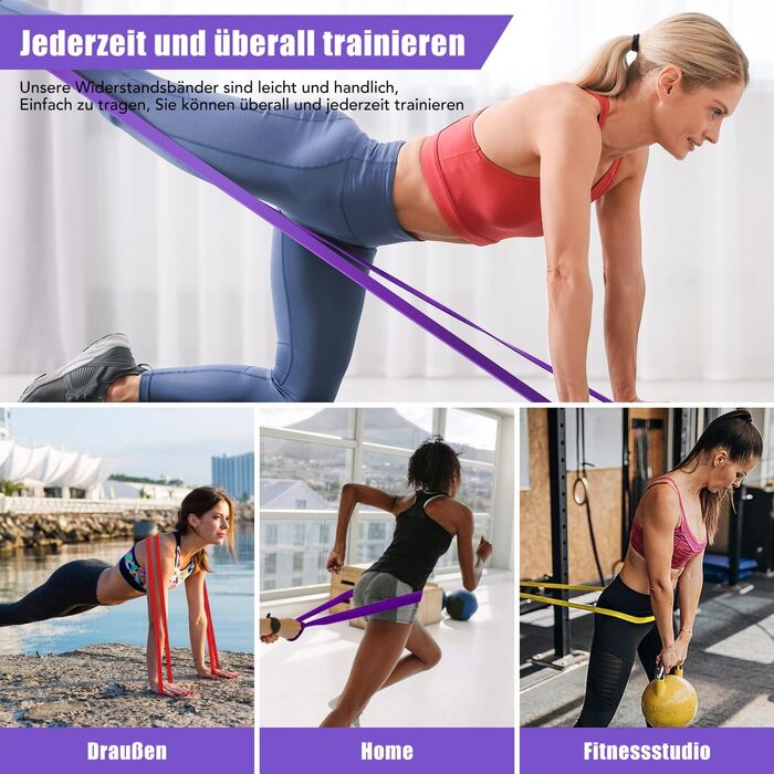 Набір еластичних стрічок для фітнесу з 4 рівнями опору, Resistance Bands Set з ручками, фіксатором для дверей, чохлом, сумкою та інструкцією. Ідеально для фітнесу, розтяжки та йоги.