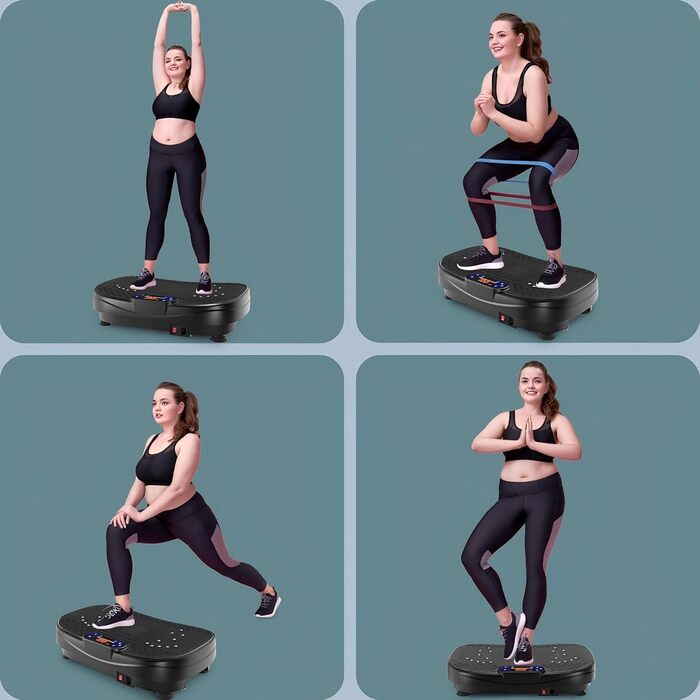 Вібраційна платформа для дому - тренажер для схуднення та формування тіла з 120 рівнів та 5 режимів, з еластичними стрічками та пультом дистанційного керування, для спалювання жиру та нарощування м'язів, ідеально для дому та домашнього спортзалу (Чорний)