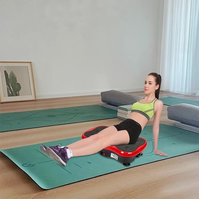 Вібраційна платформа LCD з Bluetooth та USB – Power Plate для фітнесу, тренування всього тіла, схуднення та нарощування м'язів, домашнє тренування з пультом дистанційного керування, чорний/червоний