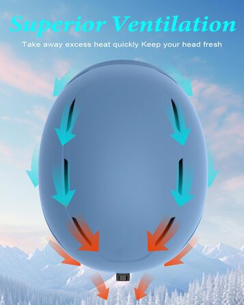 Шолом для сноуборду та лиж чоловічий/підлітковий, регульований розмір, флусові навушники, вентиляційна система, сумісний з маскою (Sky Blue, M)