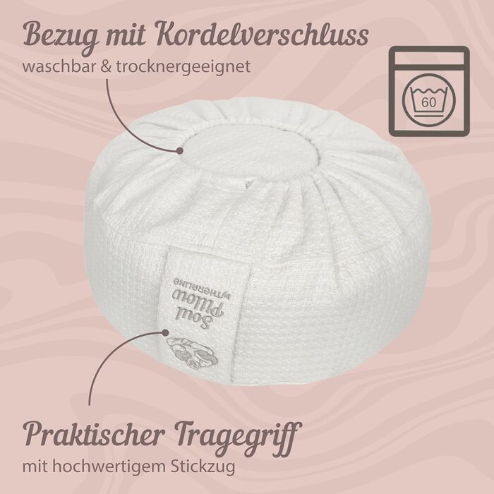 Медитаційне подушечка Soul Pillow: кругле, Ø30см, 15см заввишки, з пшеничною начинкою, знімний чохол, для медитації та йоги, OEKO TEX 100, кремовий
