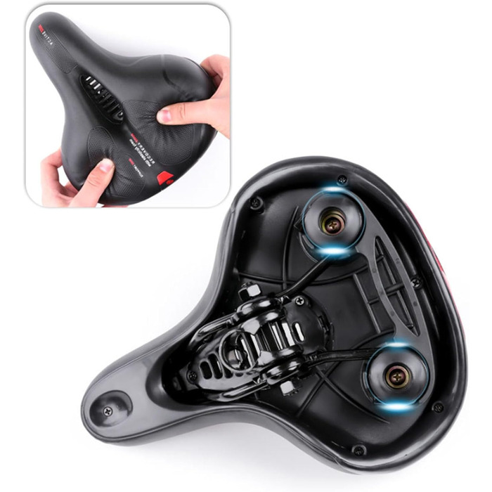 Зручний велосипедний сідло StreeHerjjkeA1 Cityradsättel з Memory Foam, водонепроникний, червоний світловідбиваючий елемент, для гібридних велосипедів, унісекс, чорний