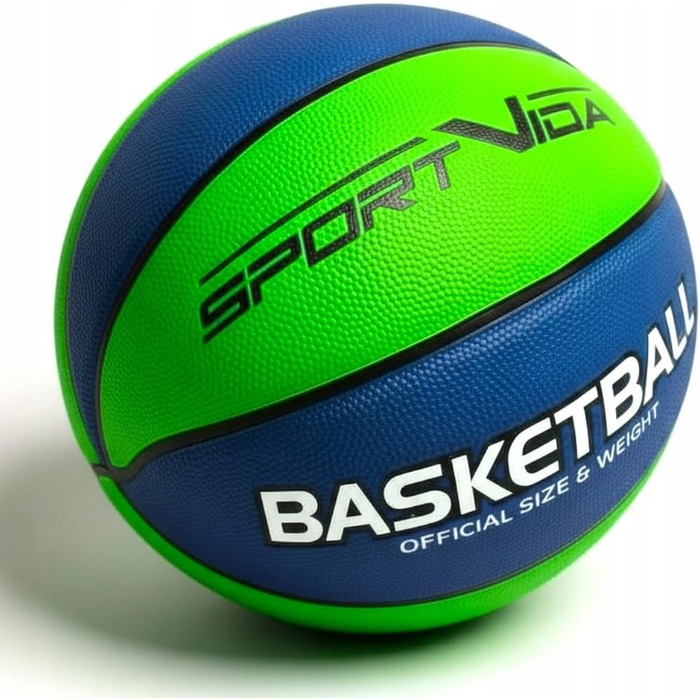 Баскетбольний м'яч SportVida, розмір 7 - для гри в залі та на вулиці, з преміум-шкіри PU - антиковзкий вуличний м'яч для бетону та залу - офіційний розмір змагань (75-78 см) (зелений та синій)