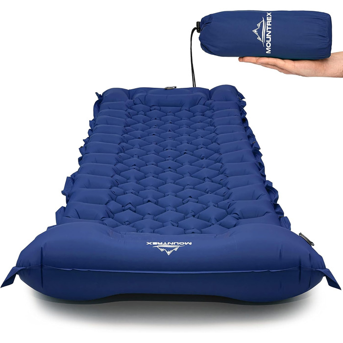 Надувна туристична матрац MOUNTREX Isomatte - Ultraleicht, 700g, з насосом, для кемпінгу та відпочинку на природі (зелений/блакитний)